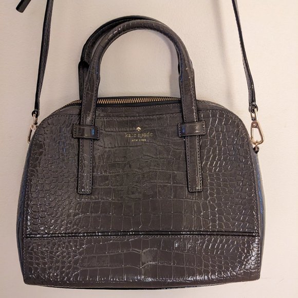 Kate Spade - Medium Grey Croc Embossed Leather Satchel w/ Gold Hardware - Picture 1 of 7